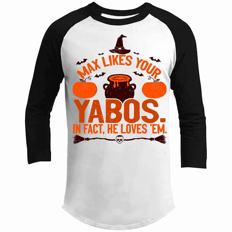 4. Max Likes Your Yabos (3) raglan, White/Black, Premium Sporty Raglan Jersey