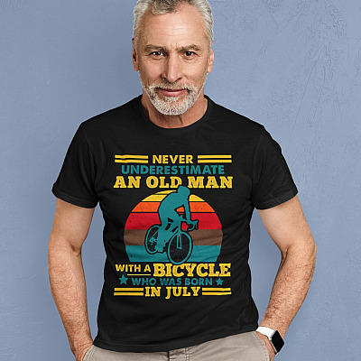 Alternative view of Never Underestimate And Old Man With A Bicycle Who Was Born In July Vintage Retro Riding T-Shirt for Men
