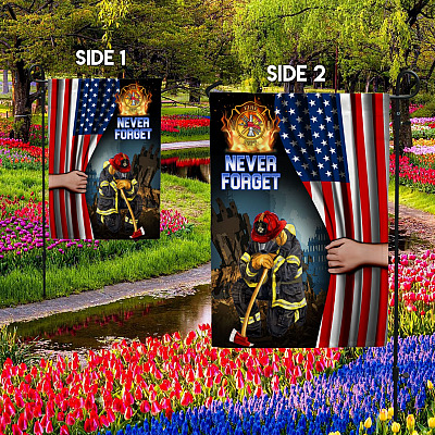 Alternative view of Firefighter Never Forget 911 House Flag - Memorial 9/11 Garden Flag
