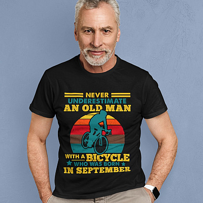 Alternative view of Never Underestimate And Old Man With A Bicycle Who Was Born In September Vintage Retro Riding T-Shirt for Men