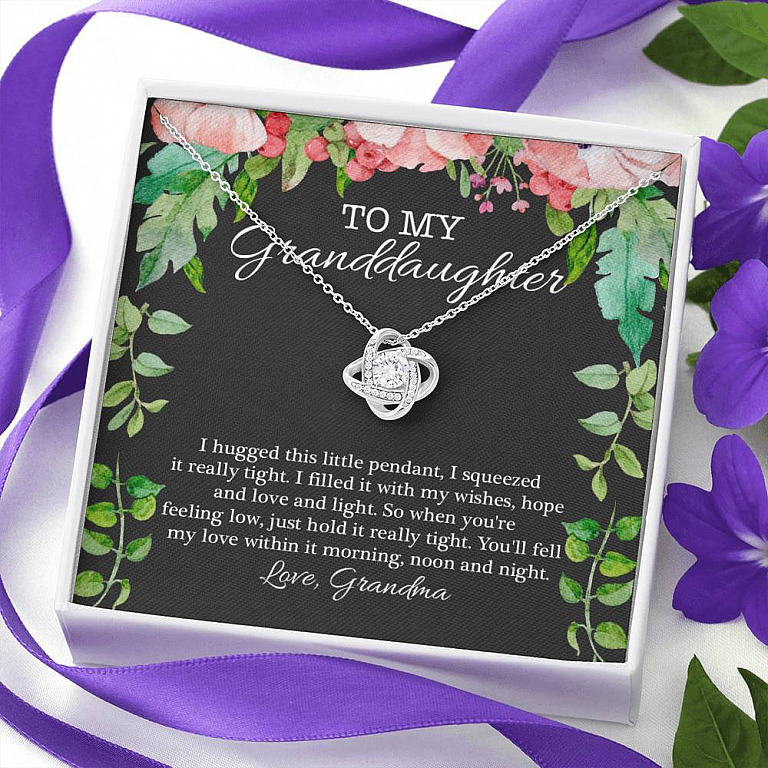 To My Granddaughter I Hugged This Little Pendant I Squeezed It Really Tight Love Knot Pendant Necklace
