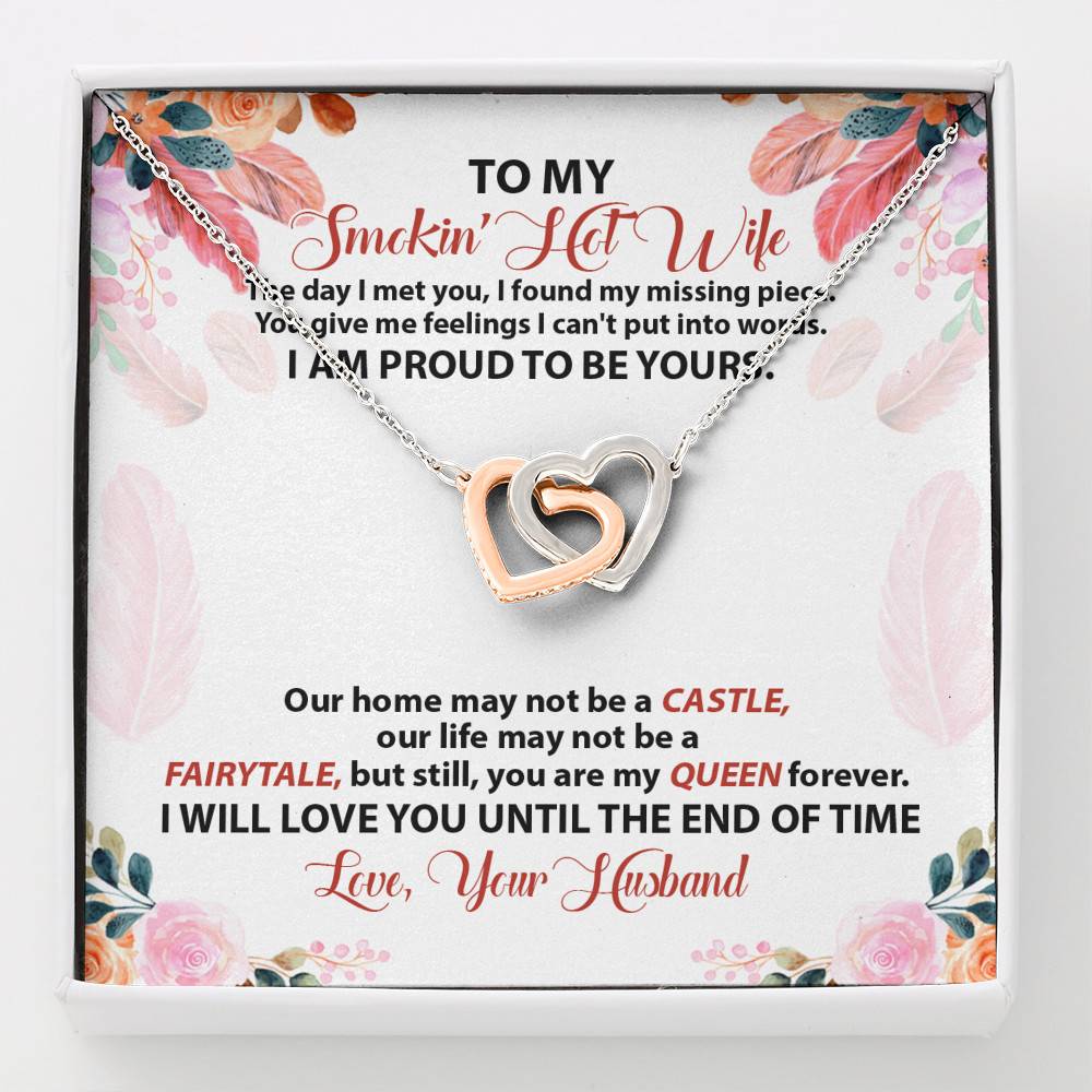 To My Smokin' Hot Wife The Day I Met You I Found My Missing Piece From Husband Interlocking Hearts Pendant Necklace - Interlocking Hearts Necklace To My Smokin' Hot Wife The Day I Met You I Found My Missing Piece From Husband Interlocking Hearts Pendant Necklace - Interlocking Hearts Necklace