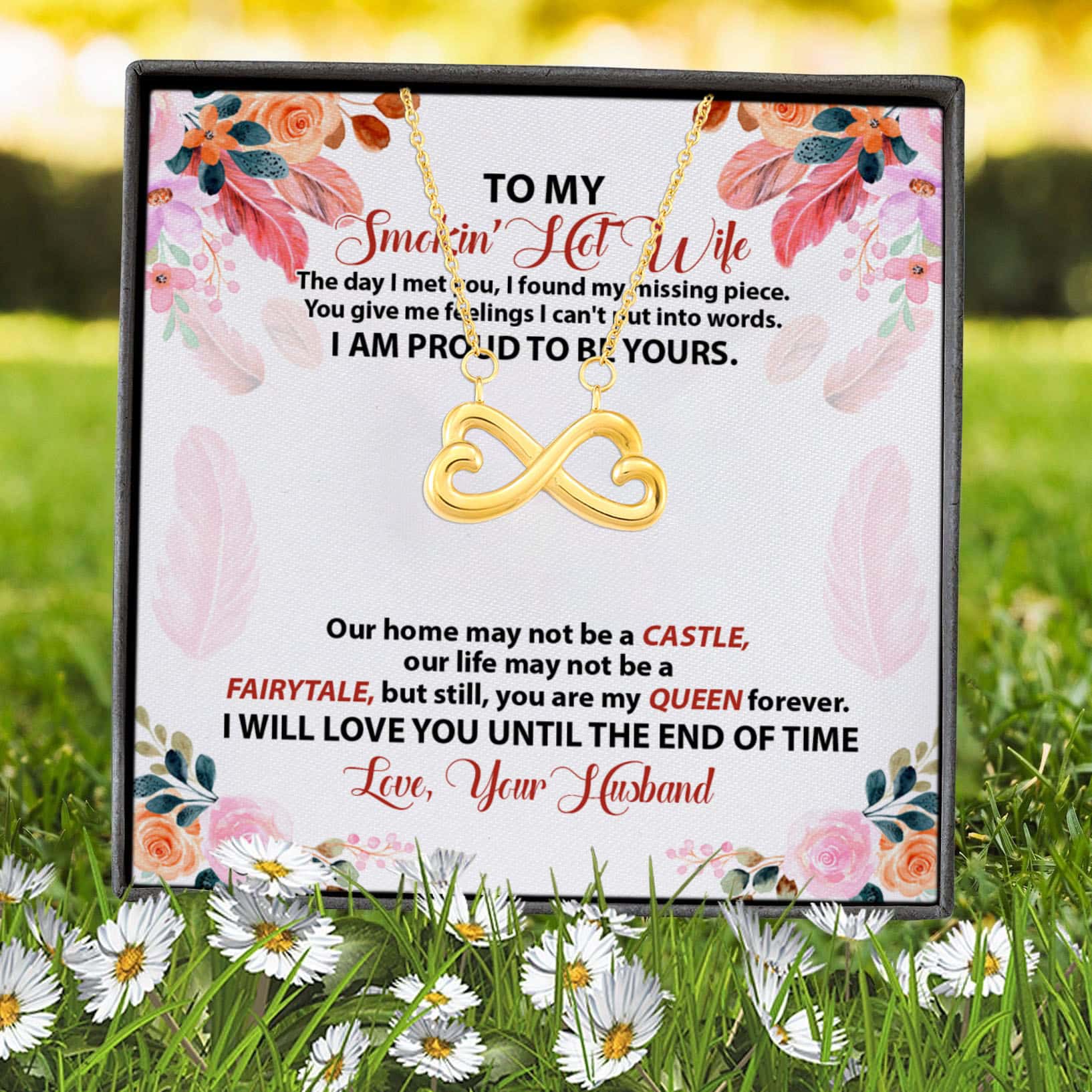 7VT. To My Smokin Hot Wife The Day I Met Infinity Heart Necklace (Gold) 7