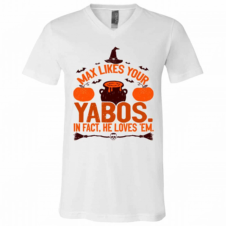 Max Likes Your Yabos, White, V-Neck T-Shirt