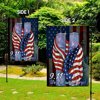 Alternative view of 9/11 We Will Never Forget Twin Towers America Decorative Garden Flag - Indoor Outdoor Flag - House Flag