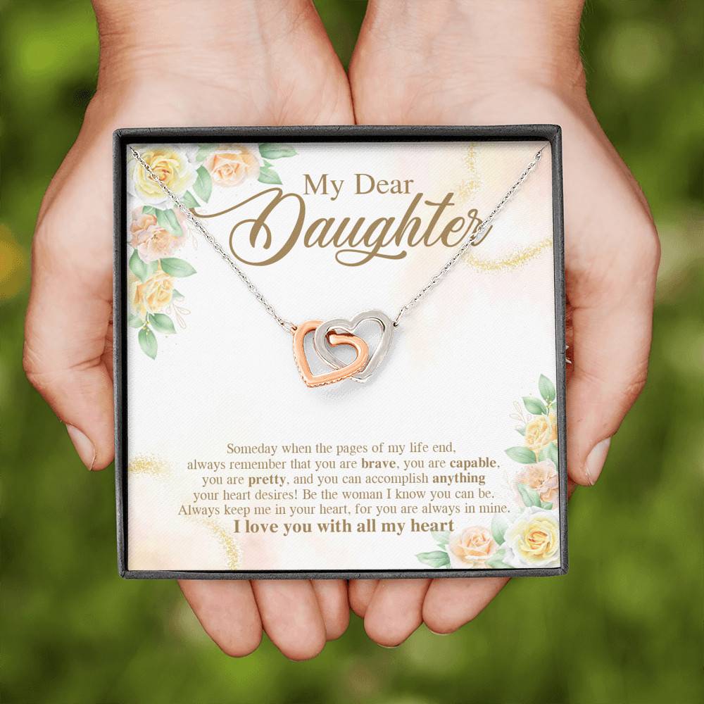 My Dear Daughter You Are Brave I Love You with All My Heart Interlocking Hearts Necklace My Dear Daughter You Are Brave I Love You with All My Heart Interlocking Hearts Necklace