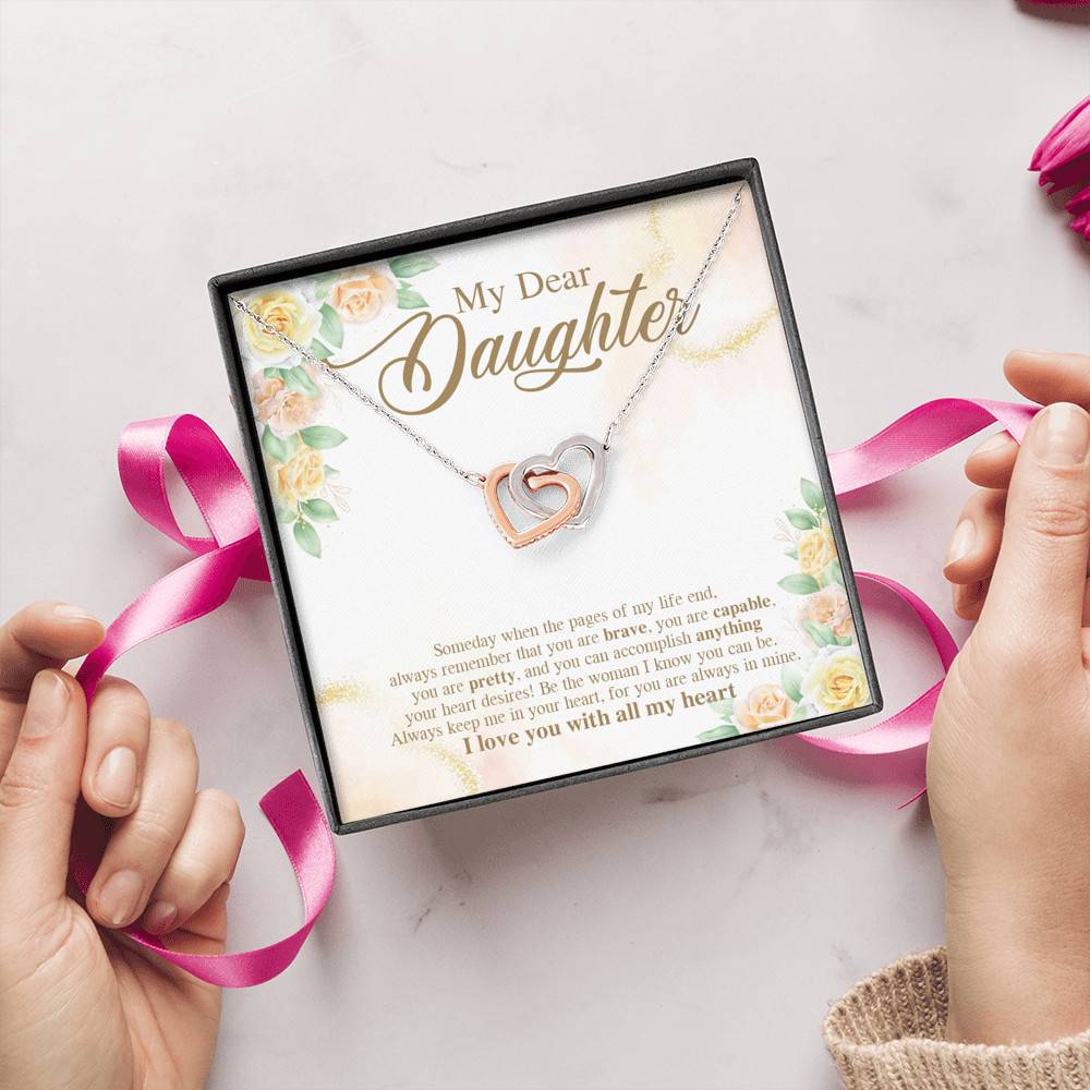 My Dear Daughter You Are Brave I Love You with All My Heart Interlocking Hearts Necklace My Dear Daughter You Are Brave I Love You with All My Heart Interlocking Hearts Necklace