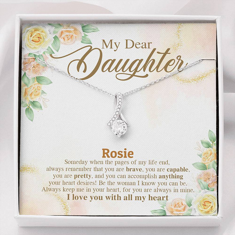 Personalized Name My Dear Daughter You Are Brave I Love You with All My Heart Alluring Beauty Necklace - Alluring Beauty Necklace