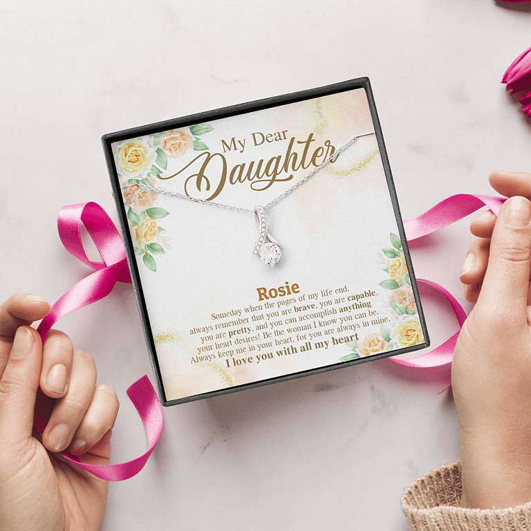 Personalized Name My Dear Daughter You Are Brave I Love You with All My Heart Alluring Beauty Necklace