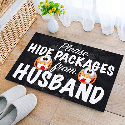 Please Hide Packages from Husband Funny Welcome Rug Entrance Indoor Outdoor Decorative Doormat