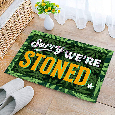 Alternative view of Sorry We're Stoned Indoor Doormat - Funny Marijuana Welcome Outdoor Doormat - Weed Entry Doormat