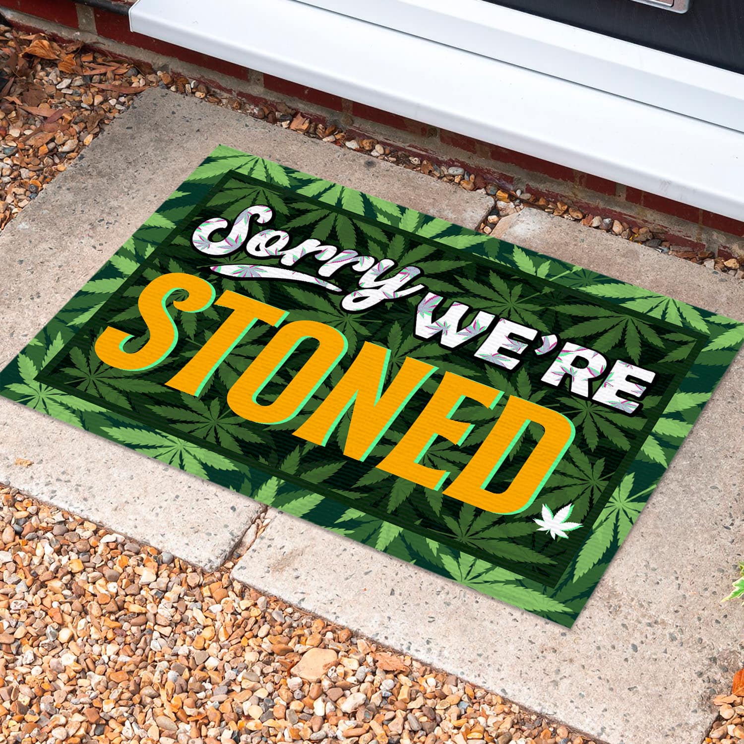 67 HG. We're Stoned(4) Doormat Mockup 10