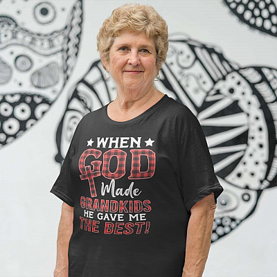 Alternative view of When God Made Grandkids He Gave Me The Best Red Plain T-Shirt - V-Neck Shirt