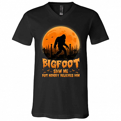 Bigfoot Saw Me Tshirt, Black, V-Neck T-Shirt