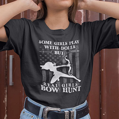 Alternative view of Some Girl Play With Dolls Real Girls Bow Hunt T-Shirt - V-Neck Shirt
