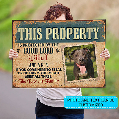 Alternative view of Personalized Photo Dog Gifts This Property Is Protected by The Good Lord Sign Framed Canvas - Unframed Poster