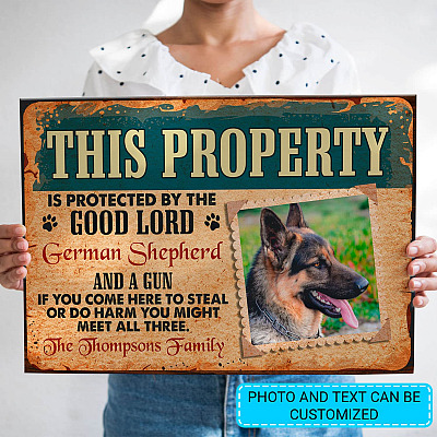 Personalized Photo Dog Gifts This Property Is Protected by The Good Lord Sign Framed Canvas - Unframed Poster
