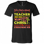 teacher, Black, V-Neck T-Shirt