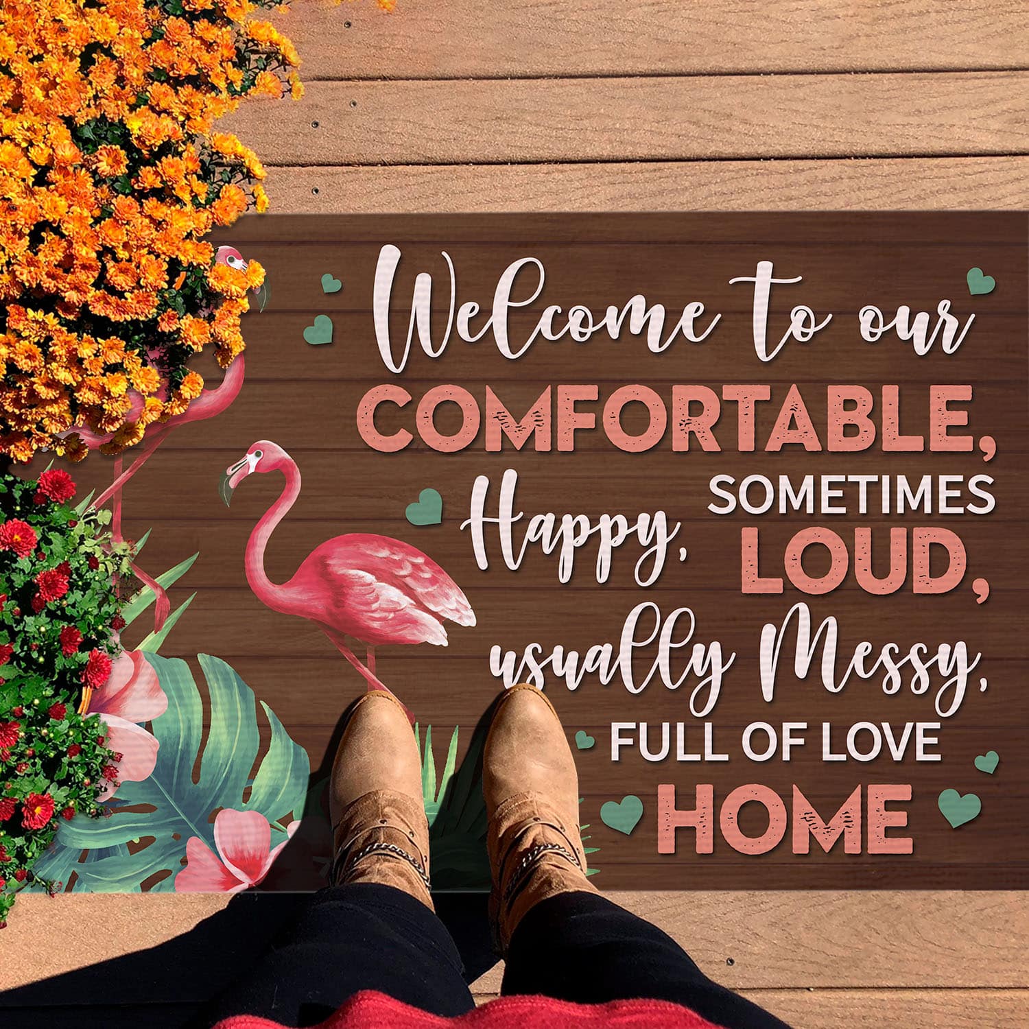 7VT. Flamingo Welcome To Our Comfortable Doormat mockup 7