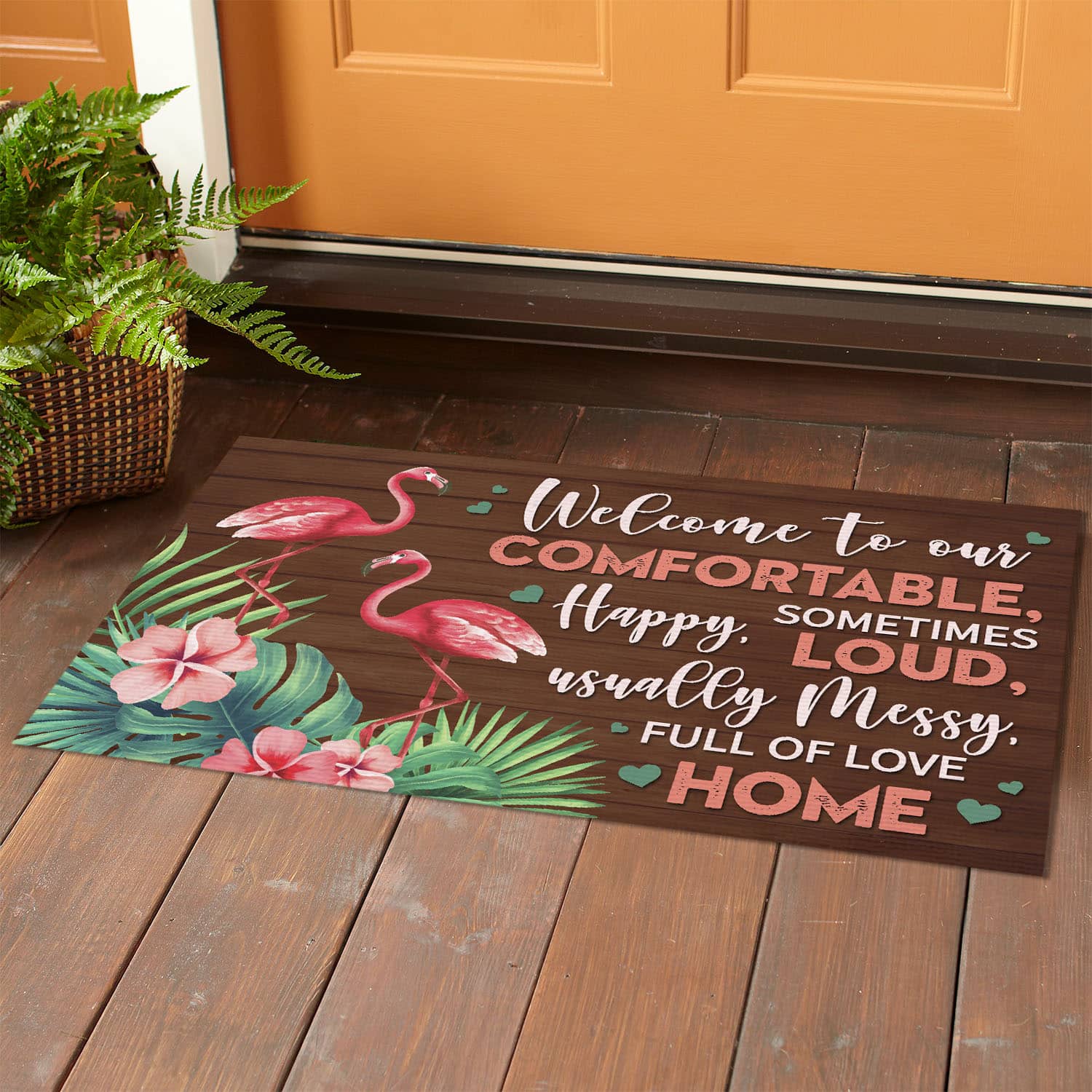 7VT. Flamingo Welcome To Our Comfortable Doormat mockup 1