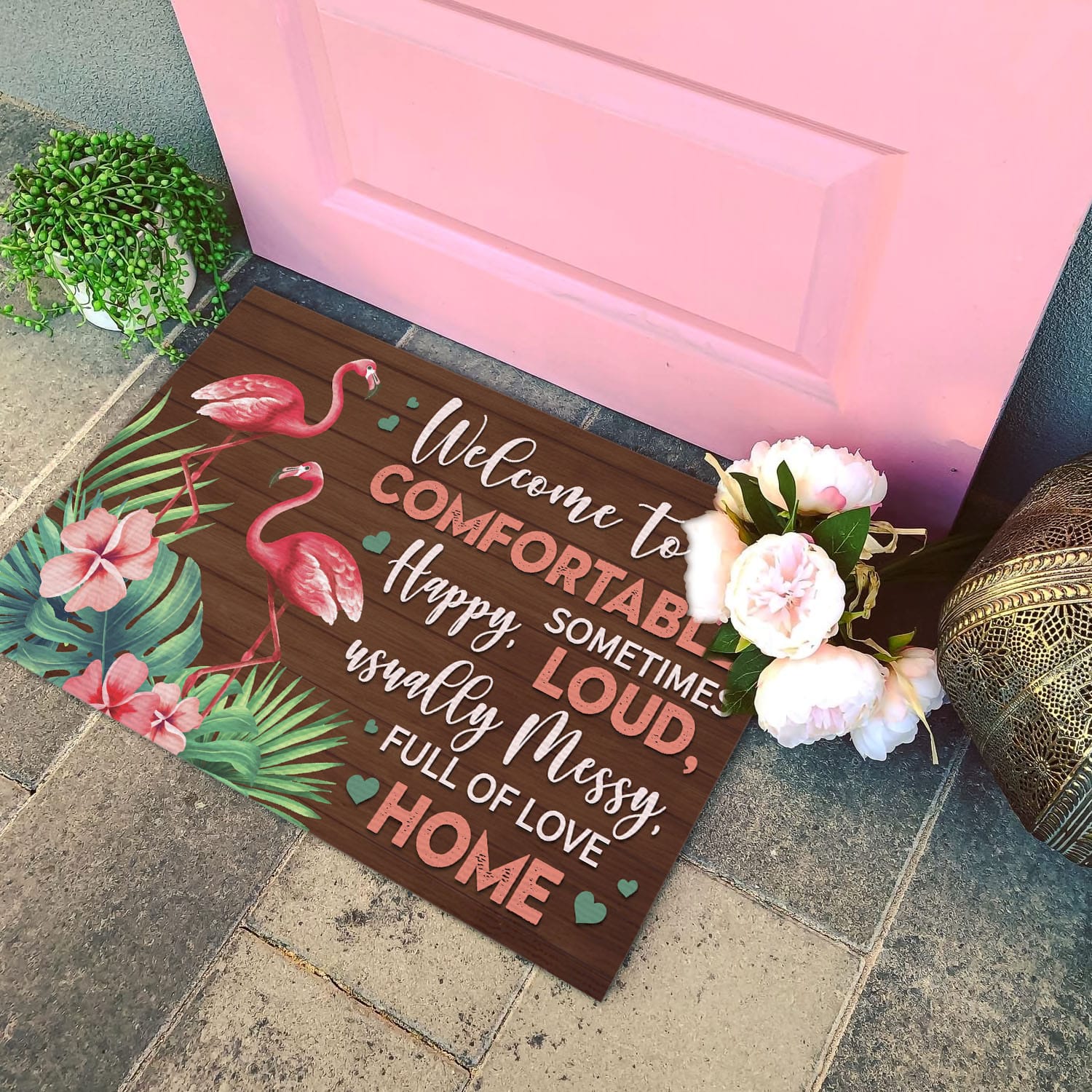7VT. Flamingo Welcome To Our Comfortable Doormat mockup 4