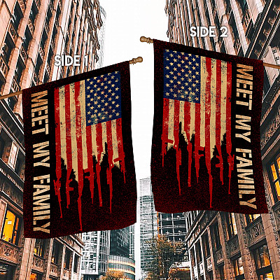 Alternative view of Meet My Family  Outdoor Garden Flag - House Flag - Funny Gun Flag