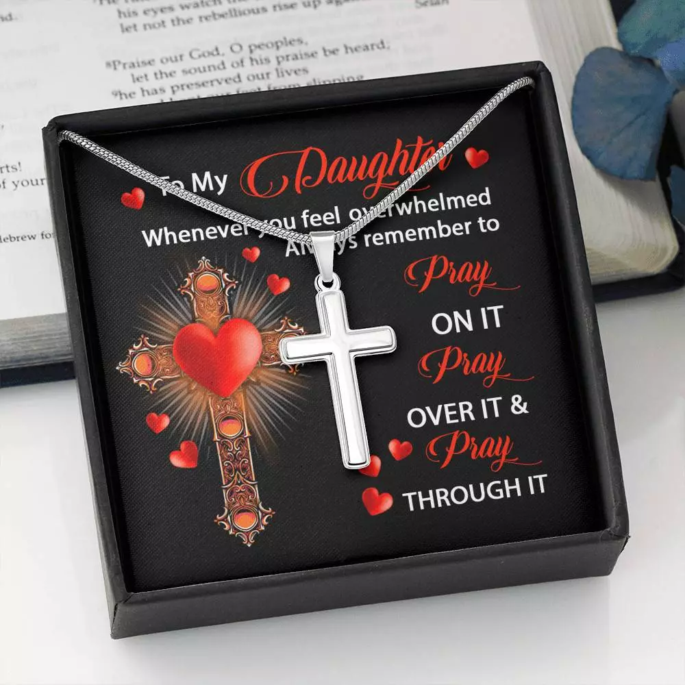 To My Daughter Whenever You Feel Overwhelmed Always Remember to Pray On It Cross Pendant Necklace To My Daughter Whenever You Feel Overwhelmed Always Remember to Pray On It Cross Pendant Necklace