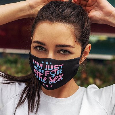 Alternative view of I'm Just Here For The Sex Funny Gender Reveal Party Washable Reusable Custom Printed Cloth Face Mask Cover