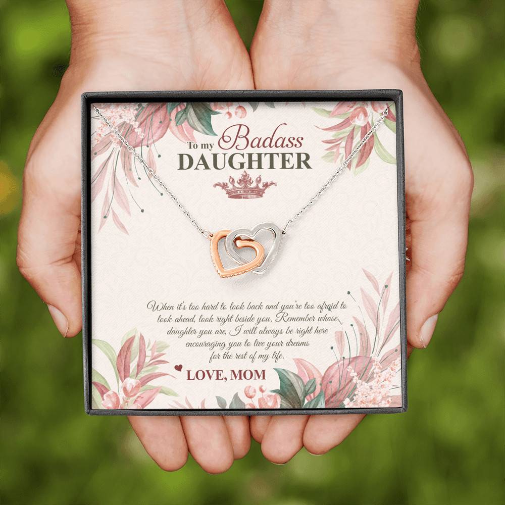 To My Badass Daughter Live Your Dream Interlocking Hearts Pendant Necklace - Crown Daughter Necklace From Mom To My Badass Daughter Live Your Dream Interlocking Hearts Pendant Necklace - Crown Daughter Necklace From Mom