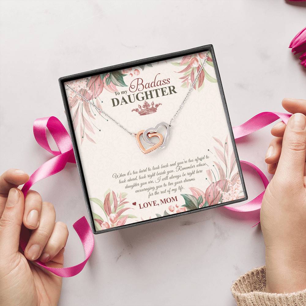 To My Badass Daughter Live Your Dream Interlocking Hearts Pendant Necklace - Crown Daughter Necklace From Mom To My Badass Daughter Live Your Dream Interlocking Hearts Pendant Necklace - Crown Daughter Necklace From Mom