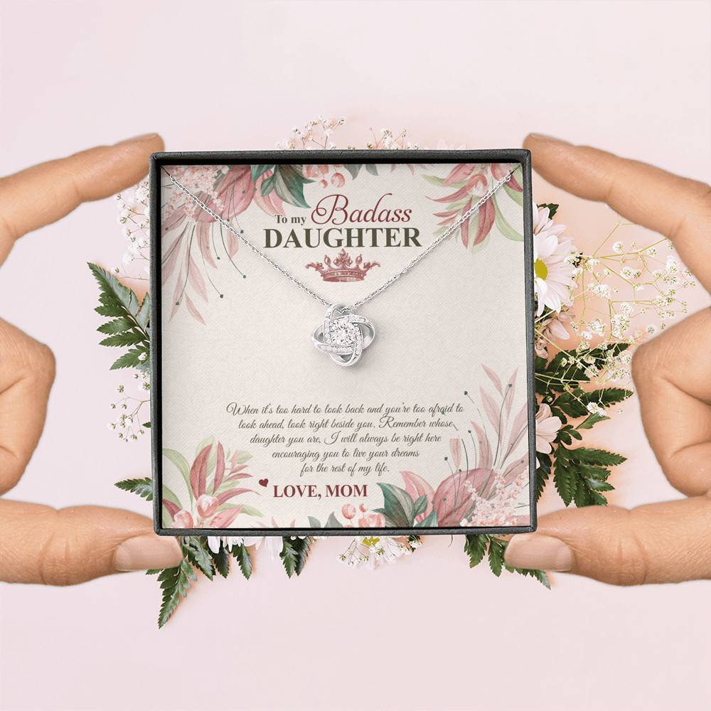 To My Badass Daughter Live Your Dream Love Knot Necklace - Crown Daughter Necklace From Mom