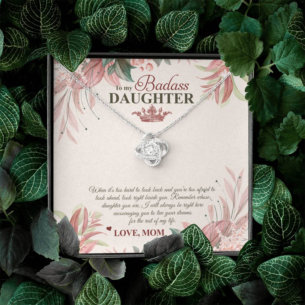 To My Badass Daughter Live Your Dream Love Knot Necklace - Crown Daughter Necklace From Mom