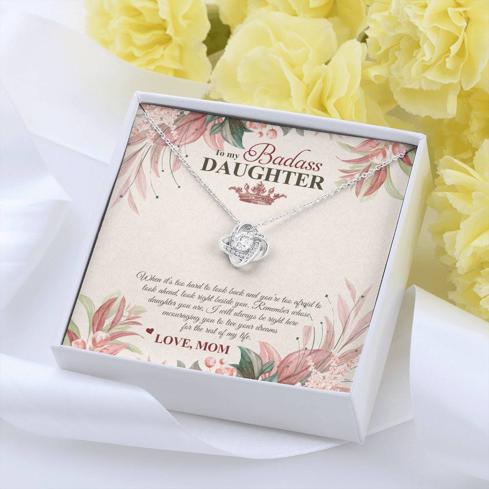 To My Badass Daughter Live Your Dream Love Knot Necklace - Crown Daughter Necklace From Mom