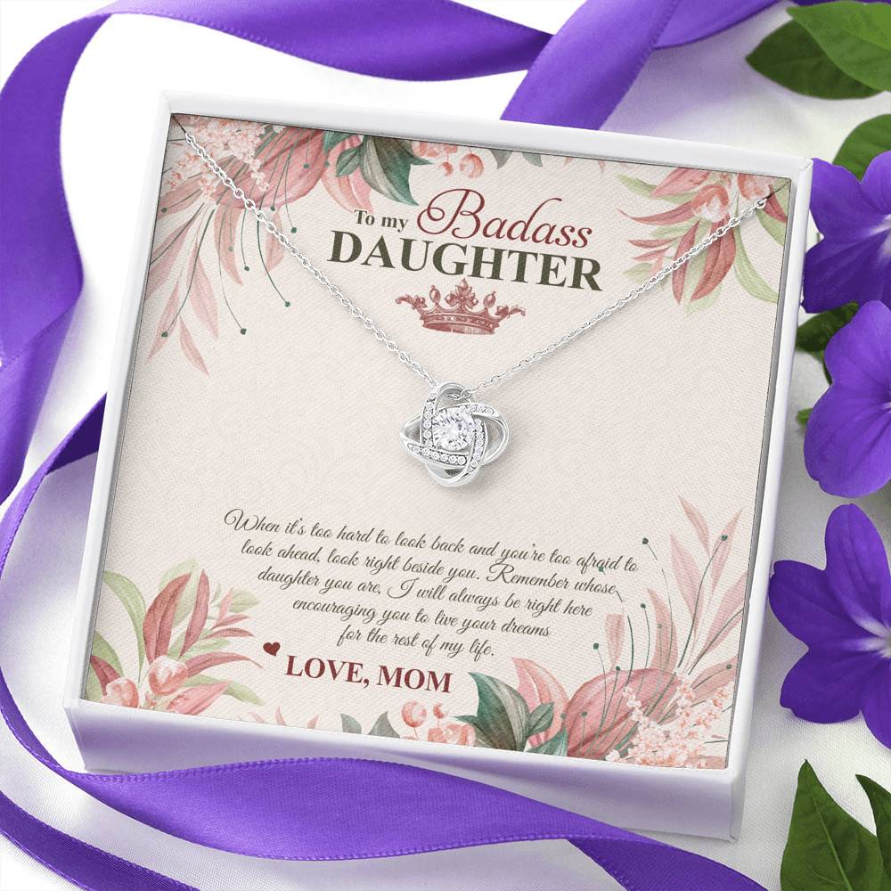 To My Badass Daughter Live Your Dream Love Knot Necklace - Crown Daughter Necklace From Mom