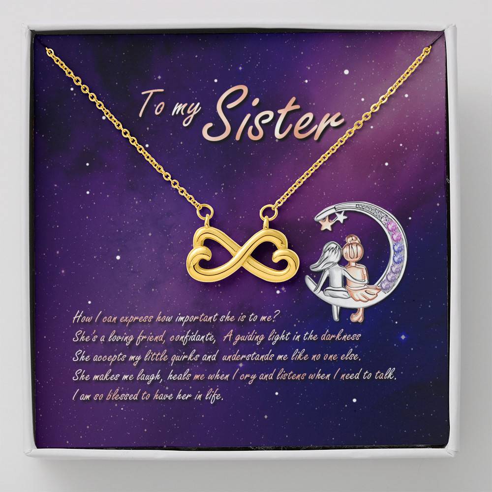 To My Sister How Can I Express How Important She Is To Me BFF Bestie Infinity Heart Pendant Necklace - Infinity Heart Necklace (18K Yellow Gold)