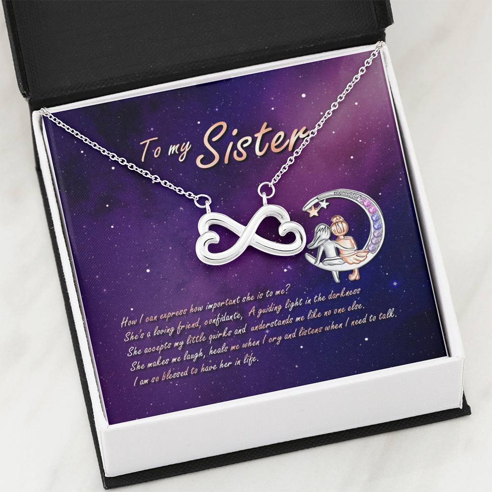 To My Sister How Can I Express How Important She Is To Me BFF Bestie Infinity Heart Pendant Necklace