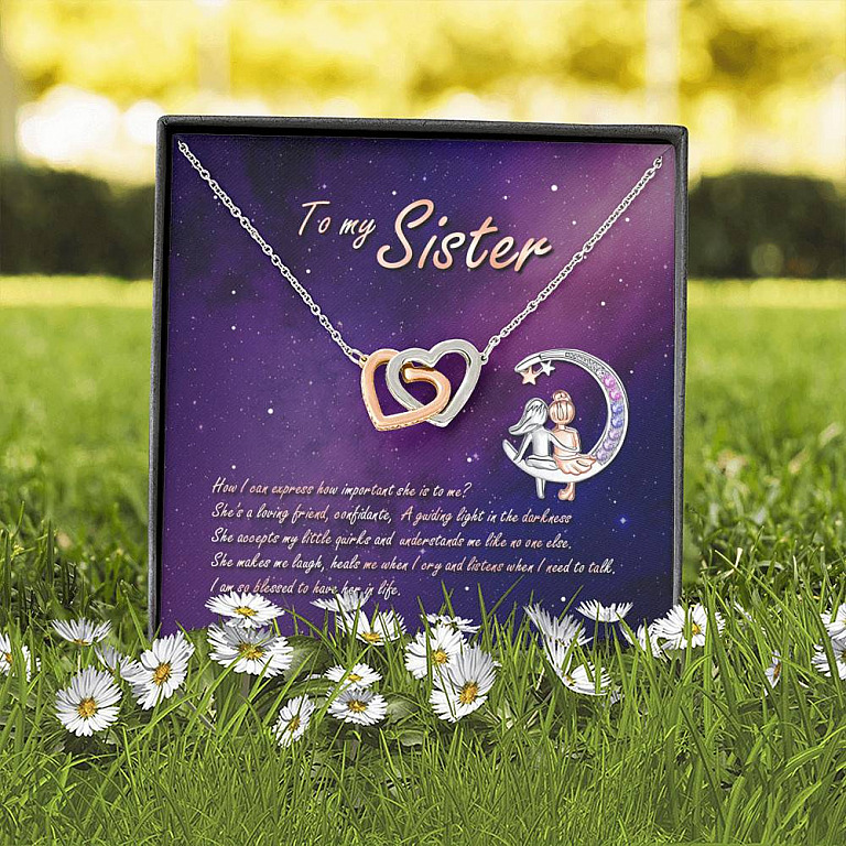 To My Sister How Can I Express How Important She Is To Me BFF Bestie Interlocking Hearts Pendant Necklace
