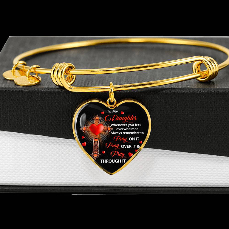 To My Daughter Whenever You Feel Overwhelmed Always Remember to Pray On It Heart Pendant Necklace