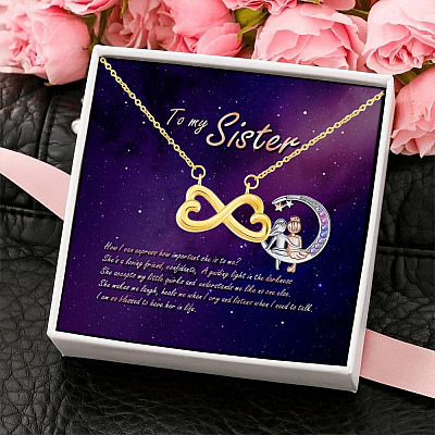 Alternative view of To My Sister How Can I Express How Important She Is To Me BFF Bestie Infinity Heart Pendant Necklace