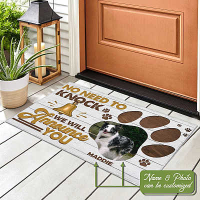 Alternative view of No Need To Knock We Will Announce You Personalized Dogs Name Outdoor Doormat - Funny House Doormat