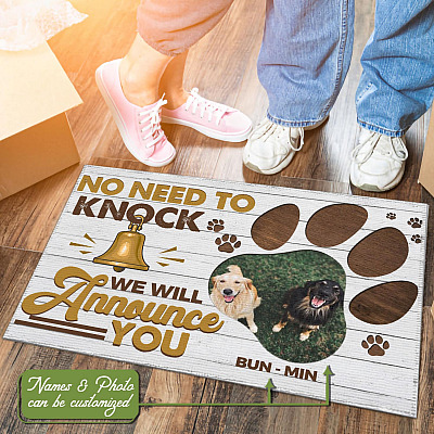 No Need To Knock We Will Announce You Personalized Dogs Name Outdoor Doormat - Funny House Doormat