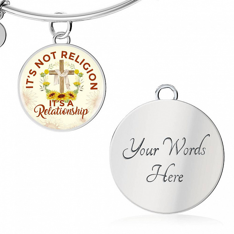 Jesus It's Not a Religion It's a Relationship Christian Cross Circle Pendant Necklace - Bangle