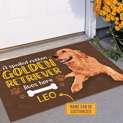 Alternative view of Personalized Custom Name a Spoiled Rotten Golden Retriever Lives Here Indoor Outdoor Doormat