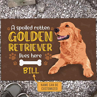 Personalized Custom Name a Spoiled Rotten Golden Retriever Lives Here Indoor Outdoor Doormat