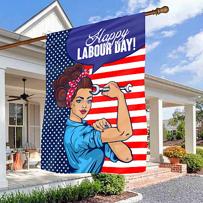 Happy Labour Day Rosie The Riveter American Outdoor Garden Flag - House Flag - Wall Flag