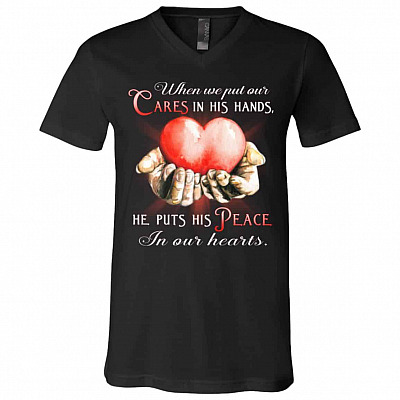 When We Put Our Cares Tshirt, Black, V-Neck T-Shirt
