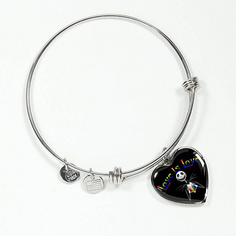 LGBT Pride Love Is Love Rainbow Jack Skellington Heart Pendant Necklace - Love Pride Heart Necklace