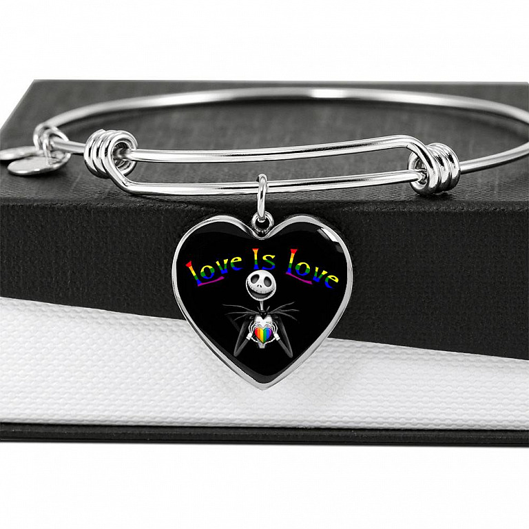 LGBT Pride Love Is Love Rainbow Jack Skellington Heart Pendant Necklace - Love Pride Heart Necklace