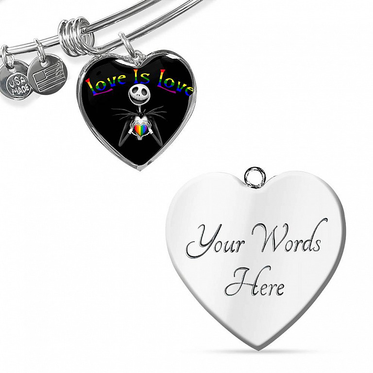 LGBT Pride Love Is Love Rainbow Jack Skellington Heart Pendant Necklace - Love Pride Heart Necklace