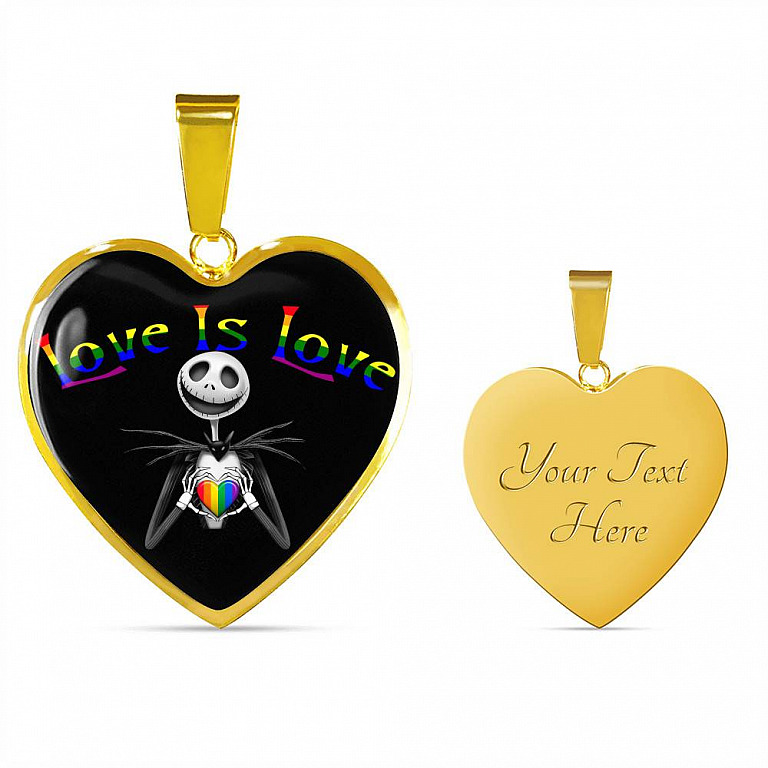 LGBT Pride Love Is Love Rainbow Jack Skellington Heart Pendant Necklace - Love Pride Heart Necklace